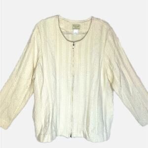 100% Merino Wool Zip Front Cardigan - Cream